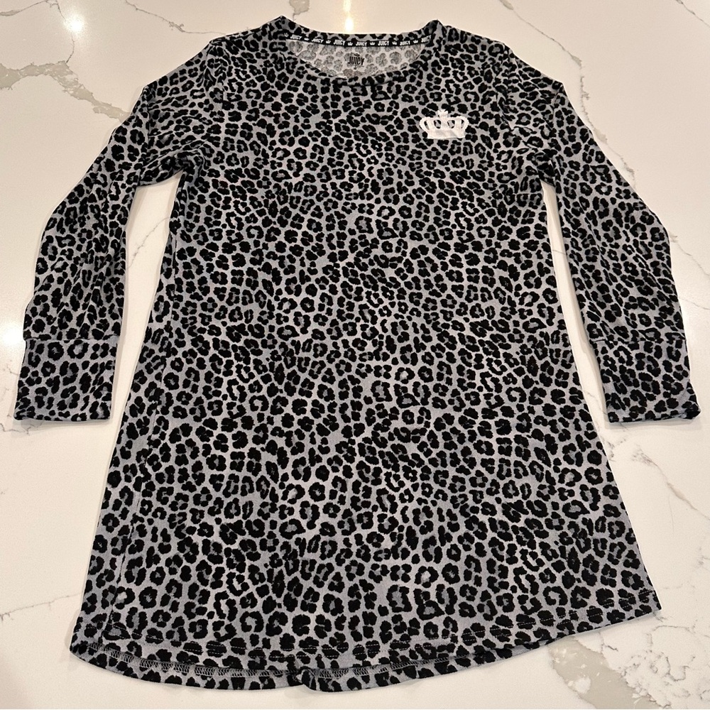 Juicy Couture Black Gray Animal Print Sleep Shirt Nightgown Dress Pajamas M Cozy
